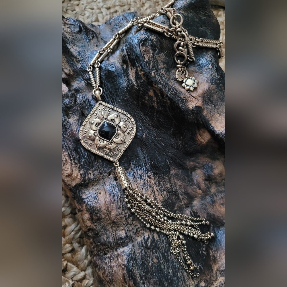 Cleobella for Lucky Brand Oversized Bali & Black Onyx Pendant Necklace